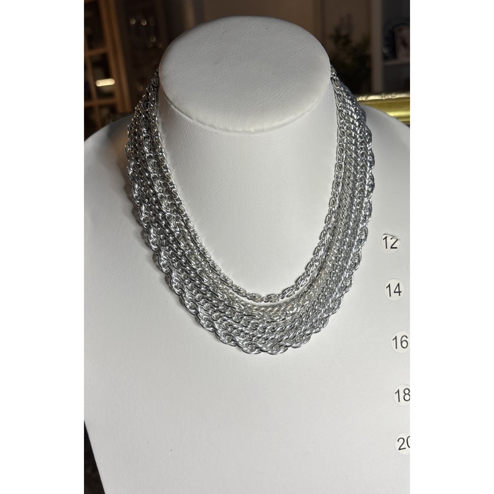Vintage Made in Germany Silver Tone Multi Strand Chain Statement Necklace